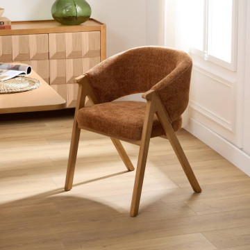 Fauteuil repas Amza chenille bronze pieds bois naturel Atmosphera - Le Dépôt Bailleul