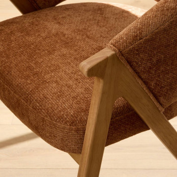 Fauteuil repas Amza chenille bronze pieds bois naturel Atmosphera - Le Dépôt Bailleul