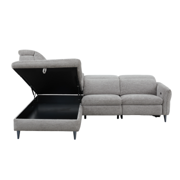 Canapé d'angle gauche avec relax électrique Nino gris Takasit  Le Dépôt Bailleul