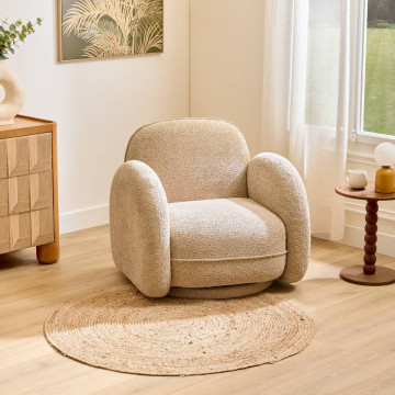 Fauteuil pivotant Fiva bouclette taupe Atmosphera - Le Dépôt Bailleul