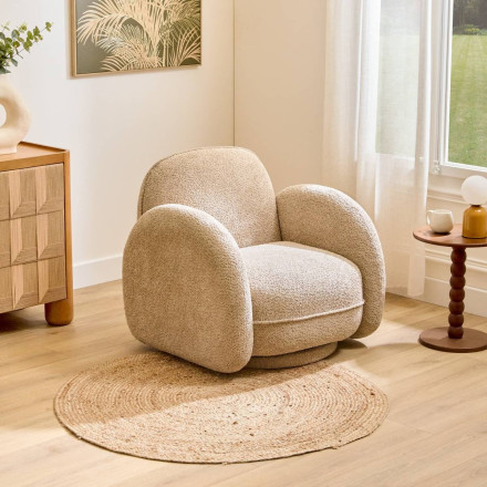 Fauteuil pivotant Fiva bouclette taupe Atmosphera - Le Dépôt Bailleul