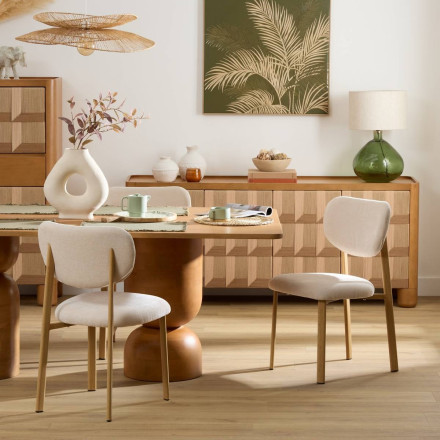 Chaise Decia tissu ivoire pied métal effet hêtre Atmosphera - Le Dépôt Bailleul