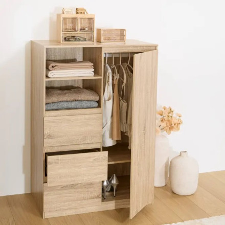 Penderie 3 tiroirs 1 porte Dolo 115 cm MDF naturel 5five - Le Dépôt Bailleul