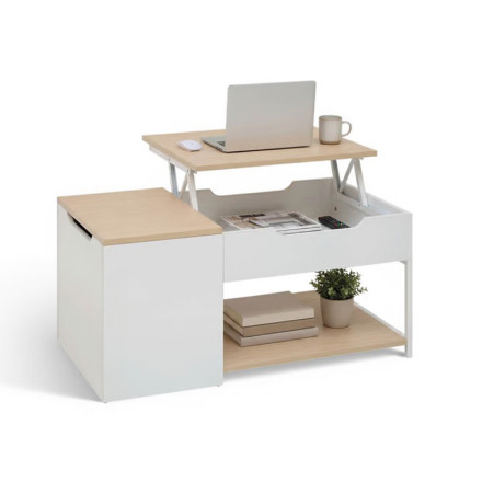 Table basse relevable + coffre Luma 90 cm blanc 5five - Le Dépôt Bailleul