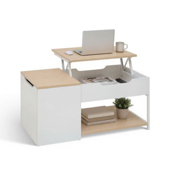 Table basse relevable + coffre Luma 90 cm blanc 5five - Le Dépôt Bailleul
