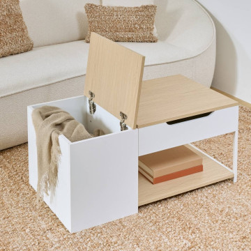 Table basse relevable + coffre Luma 90 cm blanc 5five - Le Dépôt Bailleul