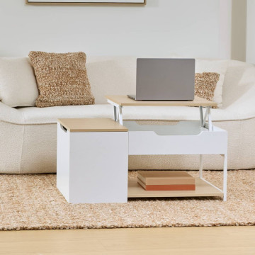 Table basse relevable + coffre Luma 90 cm blanc 5five - Le Dépôt Bailleul