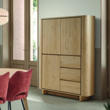 Meuble bar 120 cm 3 portes 3 tiroirs Rondi bois clair - Le Dépôt Bailleul