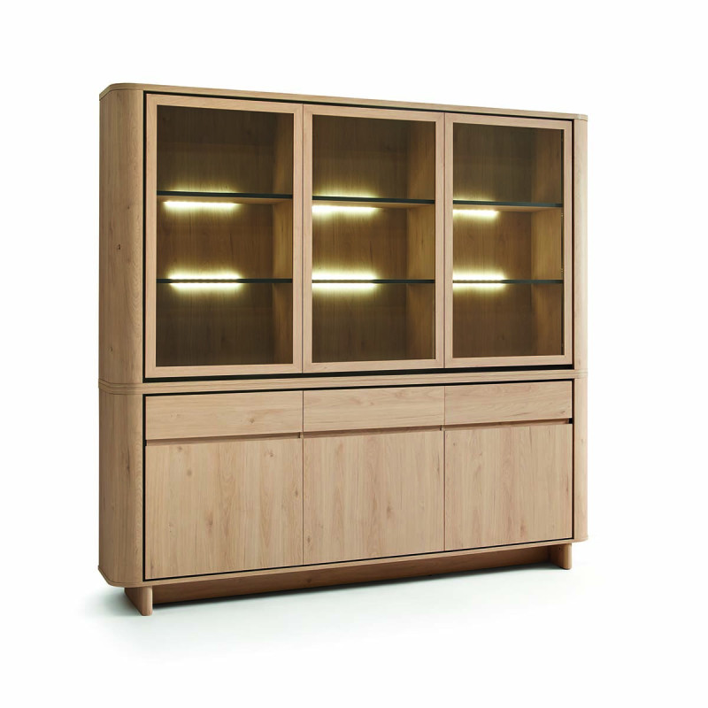 Vitrine grand modèle 3 + 3 portes 3 tiroirs Rondi bois clair - Le Dépôt Bailleul