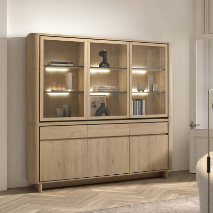 Vitrine grand modèle 3 + 3 portes 3 tiroirs Rondi bois clair - Le Dépôt Bailleul