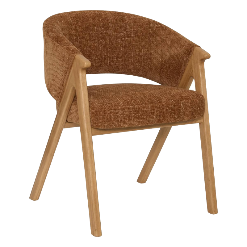 Fauteuil repas Amza chenille bronze pieds bois naturel Atmosphera - Le Dépôt Bailleul
