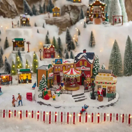 Village de Noël lumineux place avec manège 31 LED musical et animé - Le Dépôt Bailleul