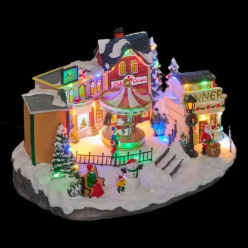 Village de Noël lumineux place avec manège 31 LED musical et animé - Le Dépôt Bailleul