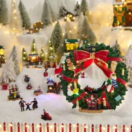 Village de Noël lumineux couronne 8 LED musical et animé - Le Dépôt Bailleul