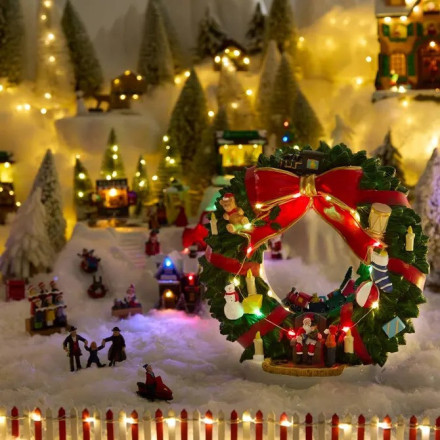 Village de Noël lumineux couronne 8 LED musical et animé - Le Dépôt Bailleul