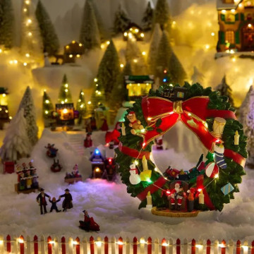 Village de Noël lumineux couronne 8 LED musical et animé - Le Dépôt Bailleul