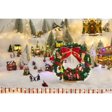 Village de Noël lumineux couronne 8 LED musical et animé - Le Dépôt Bailleul