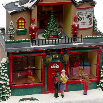 Village de Noël lumineux boutique de cadeaux 21 LED musical et animé - Le Dépôt Bailleul