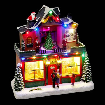 Village de Noël lumineux boutique de cadeaux 21 LED musical et animé - Le Dépôt Bailleul