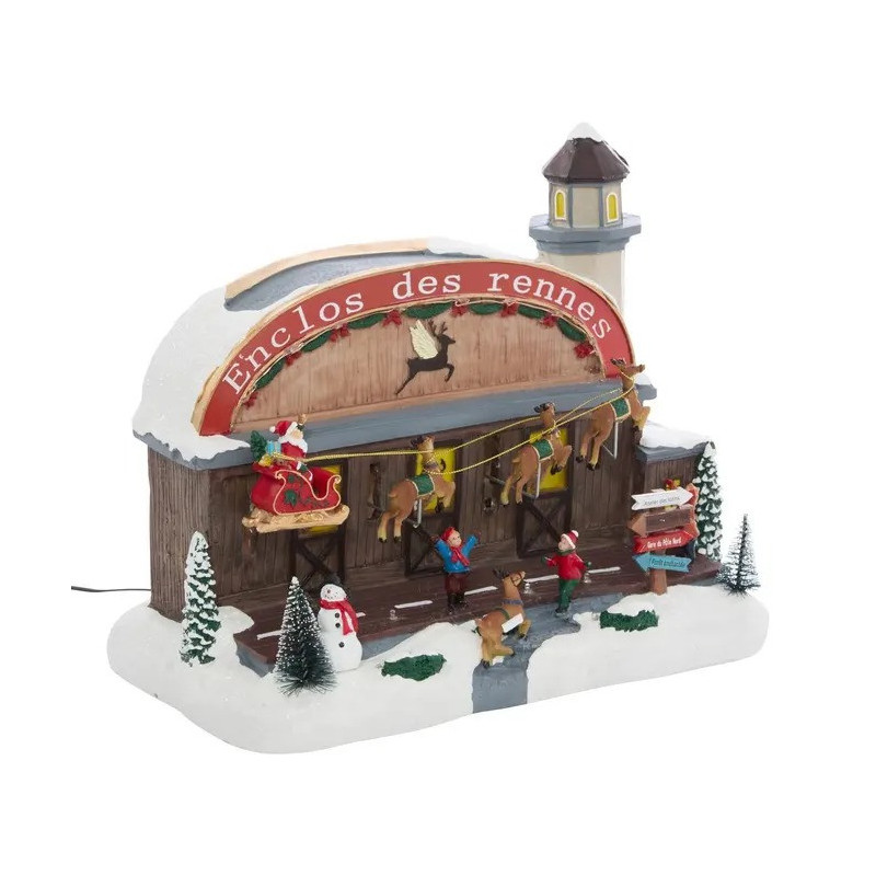 Village de Noël lumineux enclos des rennes 17 LED musical et animé - Le Dépôt Bailleul