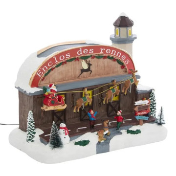 Village de Noël lumineux enclos des rennes 17 LED musical et animé - Le Dépôt Bailleul