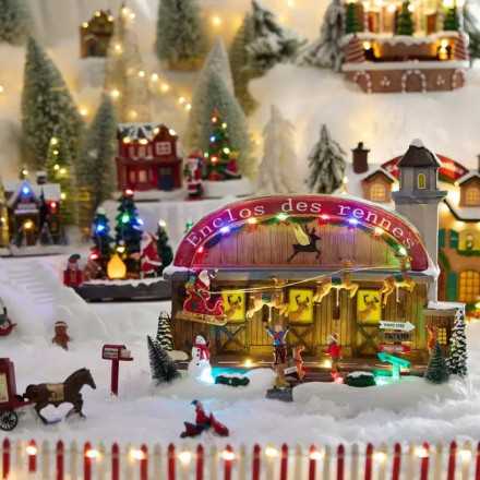 Village de Noël lumineux enclos des rennes 17 LED musical et animé - Le Dépôt Bailleul