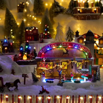 Village de Noël lumineux enclos des rennes 17 LED musical et animé - Le Dépôt Bailleul
