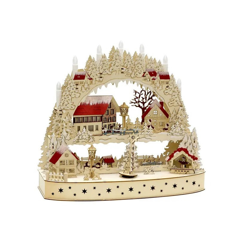 Village de Noël en bois chalets en forêts 20 LED animé - Le Dépôt Bailleul