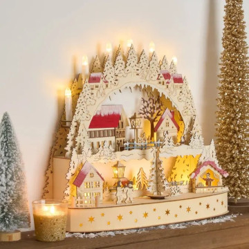 Village de Noël en bois chalets en forêts 20 LED animé - Le Dépôt Bailleul