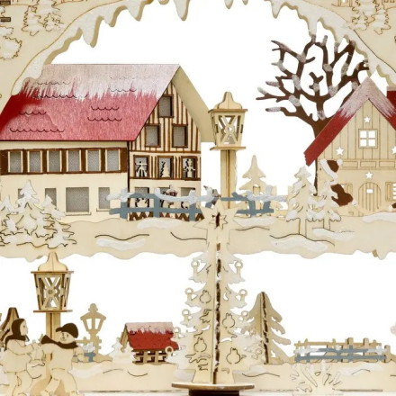 Village de Noël en bois chalets en forêts 20 LED animé - Le Dépôt Bailleul