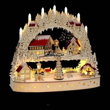 Village de Noël en bois chalets en forêts 20 LED animé - Le Dépôt Bailleul