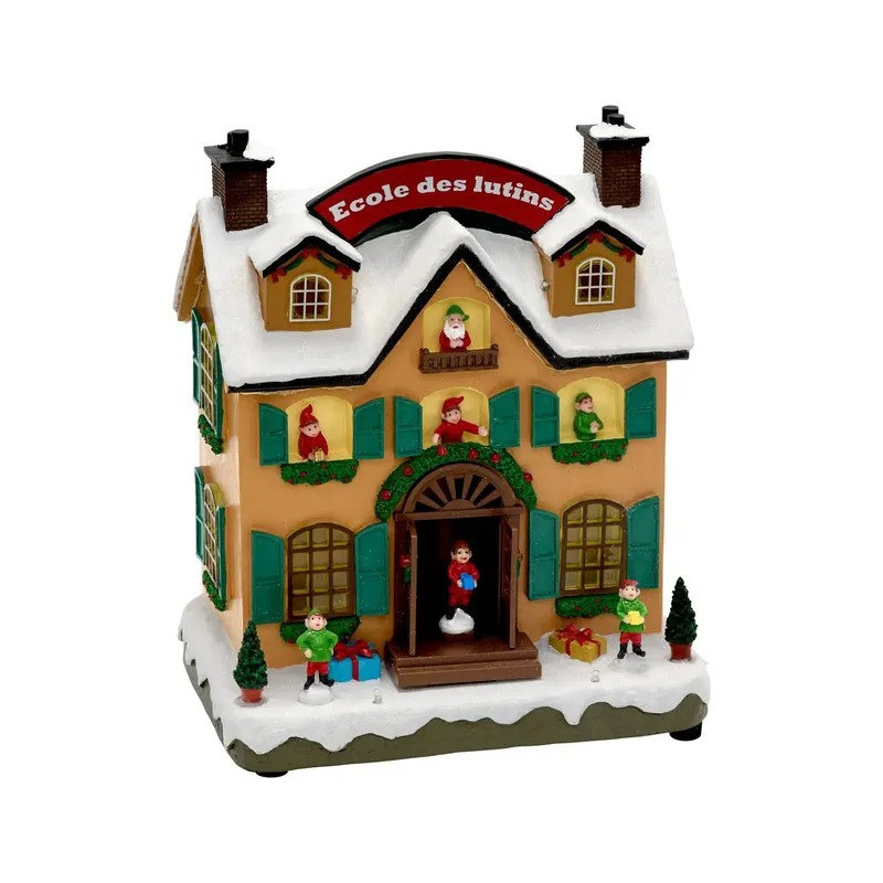 Village de Noël  lumineux école des lutins 24 LED musical et animé - Le Dépôt Bailleul