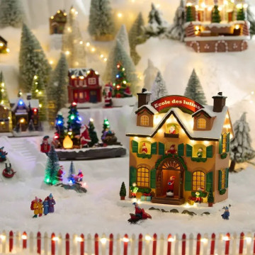 Village de Noël  lumineux école des lutins 24 LED musical et animé - Le Dépôt Bailleul