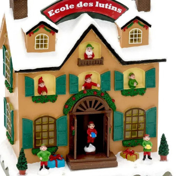 Village de Noël  lumineux école des lutins 24 LED musical et animé - Le Dépôt Bailleul