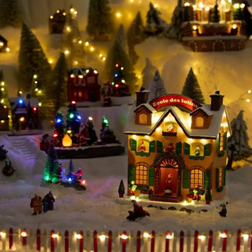 Village de Noël  lumineux école des lutins 24 LED musical et animé - Le Dépôt Bailleul