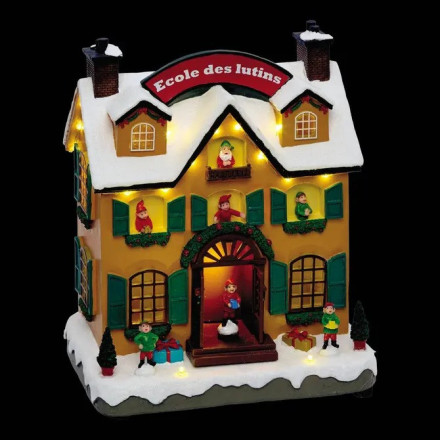 Village de Noël  lumineux école des lutins 24 LED musical et animé - Le Dépôt Bailleul