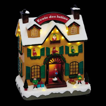 Village de Noël  lumineux école des lutins 24 LED musical et animé - Le Dépôt Bailleul
