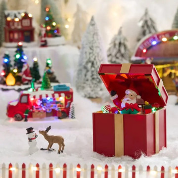 Village lumineux cadeau Père Noël 5 LED musical et animé - Le Dépôt Bailleul