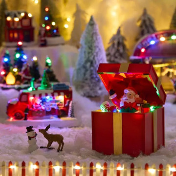 Village lumineux cadeau Père Noël 5 LED musical et animé - Le Dépôt Bailleul