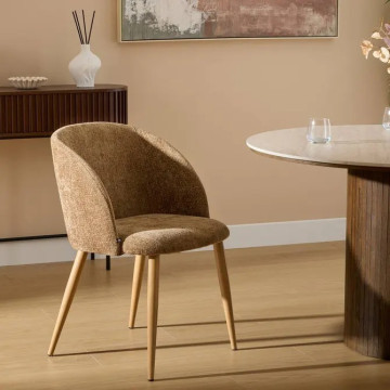 Chaise Céleste bouclette bronza pieds métal effet bois Atmosphera - Le Dépôt Bailleul