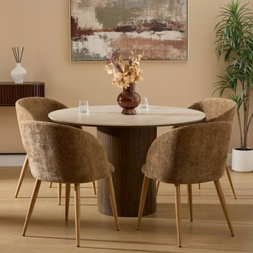 Chaise Céleste bouclette bronza pieds métal effet bois Atmosphera - Le Dépôt Bailleul
