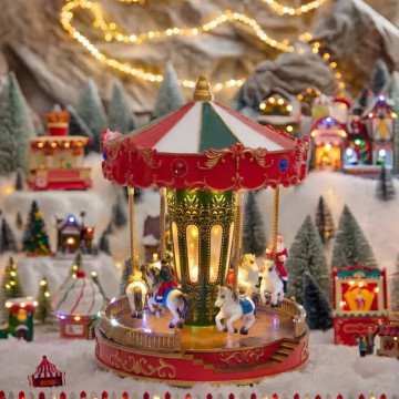 Village de Noël lumineux carrousel 19 LED musical et animé - Le Dépôt Bailleul