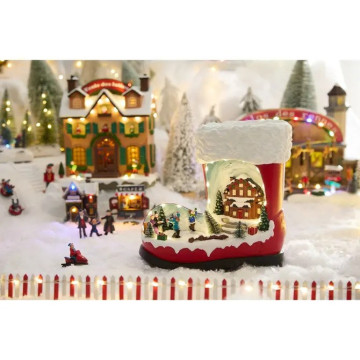 Village de Noël lumineux botte du Père Noël 12 LED musical et animé - Le Dépôt Bailleul