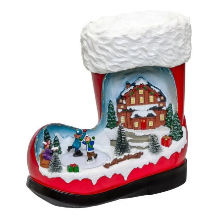 Village de Noël lumineux botte du Père Noël 12 LED musical et animé - Le Dépôt Bailleul