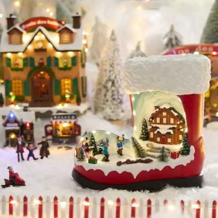 Village de Noël lumineux botte du Père Noël 12 LED musical et animé - Le Dépôt Bailleul