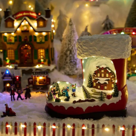 Village de Noël lumineux botte du Père Noël 12 LED musical et animé - Le Dépôt Bailleul