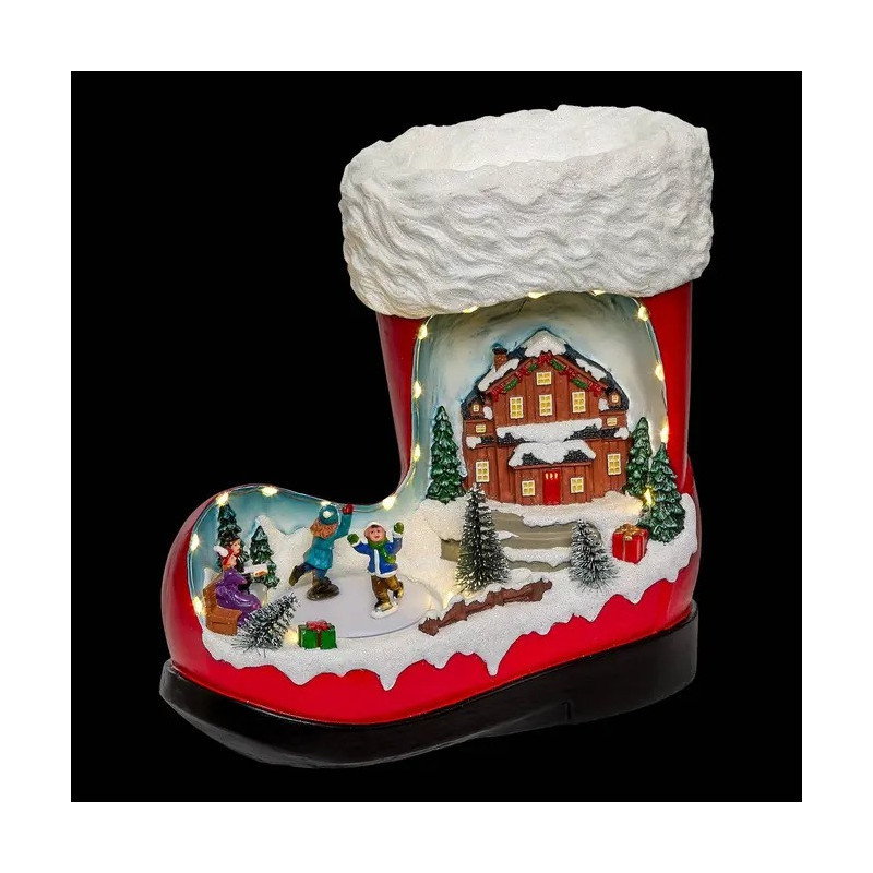 Village de Noël lumineux botte du Père Noël 12 LED musical et animé - Le Dépôt Bailleul