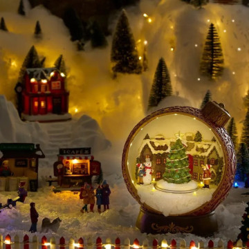 Village de Noël lumineux boule à neige 15 LED musical et animé - Le Dépôt Bailleul