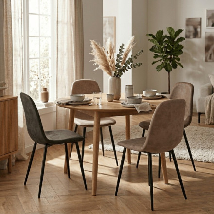 Chaise Mia en tissu PU taupe piétement métal noir - Le Dépôt Bailleul