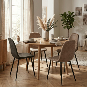 Chaise Mia en tissu PU taupe piétement métal noir - Le Dépôt Bailleul